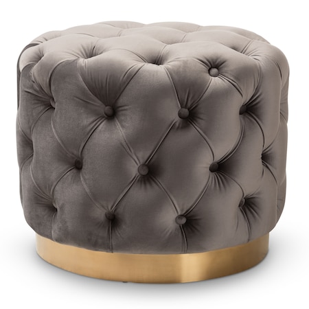Baxton Studio Valeria Gray Velvet Upholstered Gold-Finished Button Tufted Ottoman 152-9380